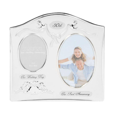 30th Anniversary Double Photo Frame Silver Plated - Gallery Gifts Online 