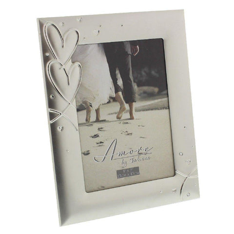 5x7 Silver Plated Hearts & Crystals Photo Frame - Amore - Gallery Gifts Online 